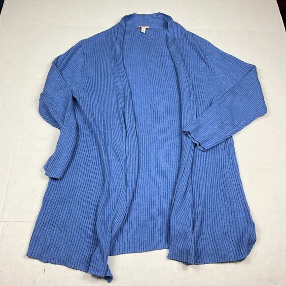 Talbots Womens 3/4 Sleeve Cardigan Blue Ribbed Knit Open Front Sweater SMALL - Picture 1 of 9